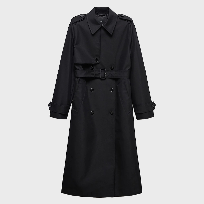 Double Breasted Black Trench Coat For Womens - Danezon