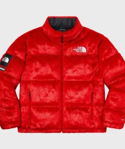 Red Supreme The North Face Faux Fur Nuptse Jacket