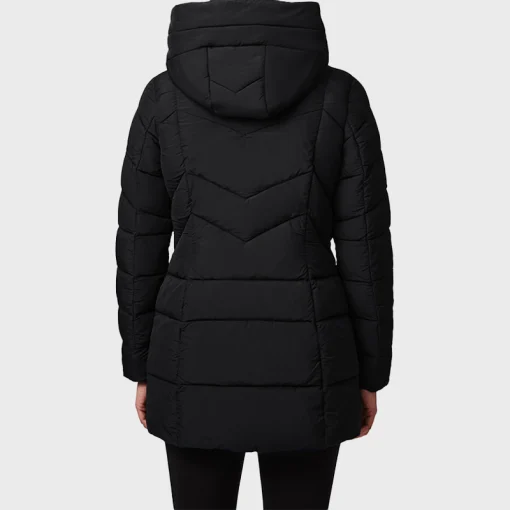 Womens Black Hooded Puffer Jacket - Danezon