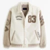 Abercrombie And Fitch Cream Letterman Jacket