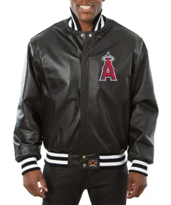 Angels Black Leather Baseball Jacket