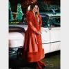 Lainey Wilson Leather Red Fur Coat