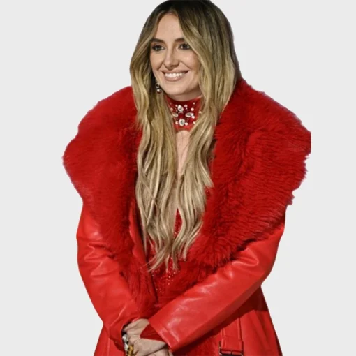 Red Faux Fur Leather Lainey Wilson Coat