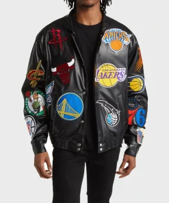 NBA Collage Leather Jacket Black