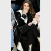 Selena Gomez Color Blocked Black and White Leather Trench Coat
