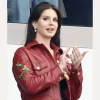 Lana Del Rey Super Bowl Red Leather Trucker Jacket