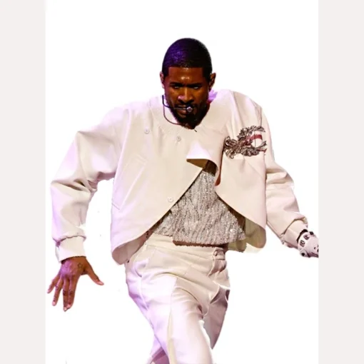 Usher White Wool 2024 Super Bowl Jacket
