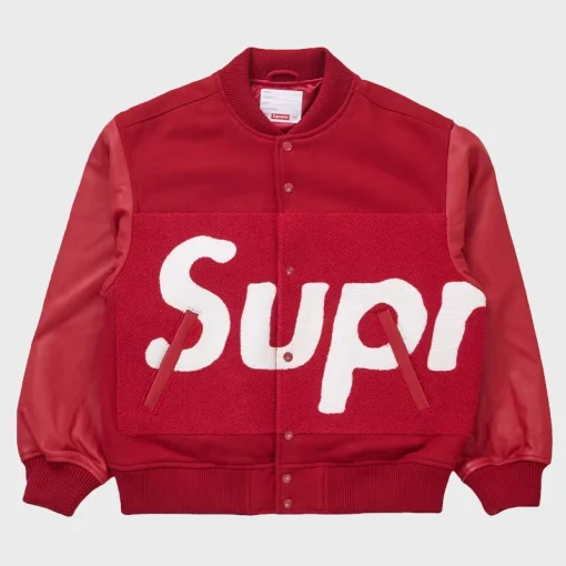 Supreme Red Big Logo Chenille Varsity Jacket