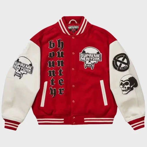 Red And White Supreme Bounty Hunter Varsity Jacket