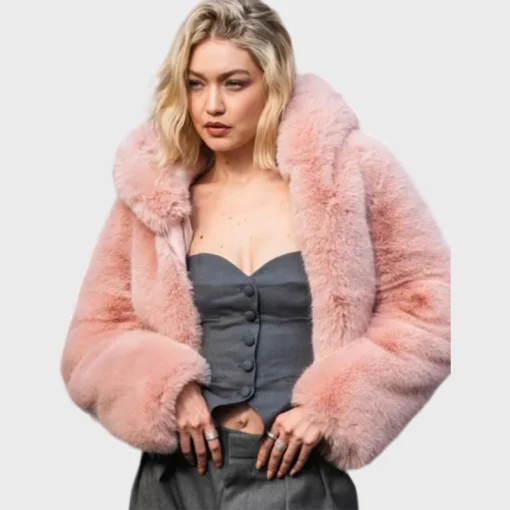 Gigi Hadid Faux Fur Pink Jacket For Sale