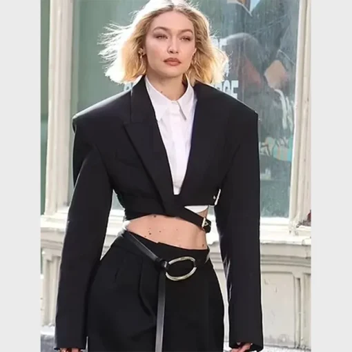 Trendy Black Gigi Hadid Cropped Blazer
