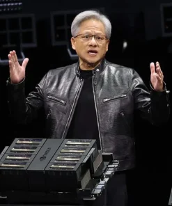Nvidia CEO Jensen Huang Lizard Embossed Biker Leather Jacket