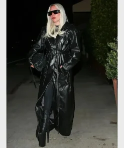 Trendy Black Lady Gaga Leather Coat For Sale