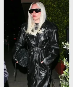 Reftrofete Fall Leather Lady Gaga Black Trench Coat