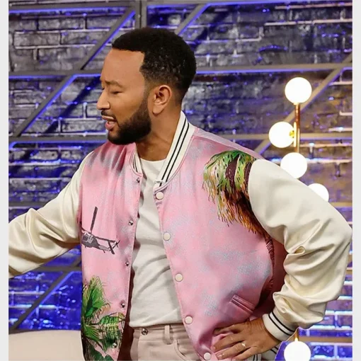 John Legend The Voice S25 Pink Printed Bomber Jacket