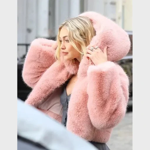 Gigi Hadid Faux Fur Hooded Pink Jacket