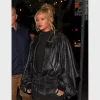 Oversized Rihanna Black Leather Cape Jacket For Sale