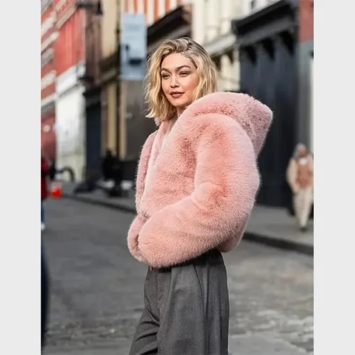 Gigi Hadid Faux Fur Jacket Pink