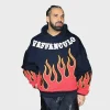 Oversized Vaffanculo Drake Flame Pullover Black Hoodie
