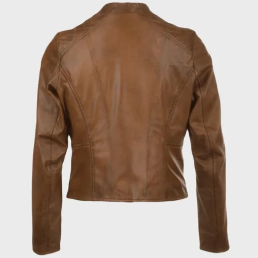 Chocolate Brown Women’s Cafe Racer Leather Jacket