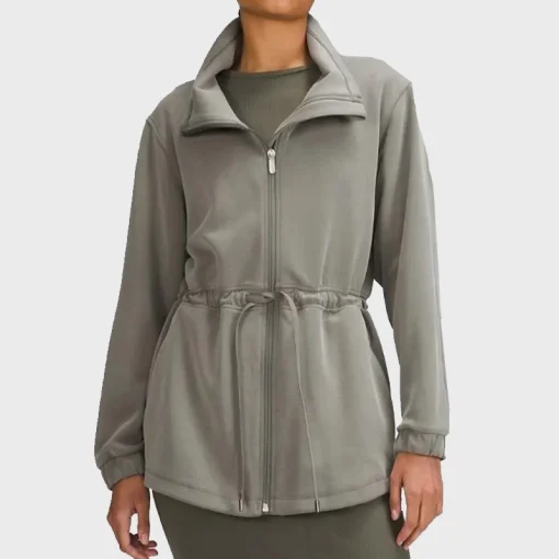 Trendy Cinch-Waist Softstreme Grey Fleece Jacket