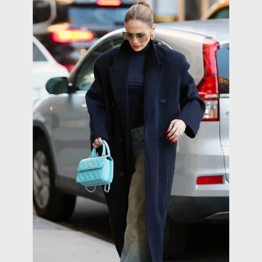 Trendy Jennifer Lopez Navy Blue Coat Oversized