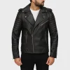 Mens Black Quilted Padded Leather Jacket