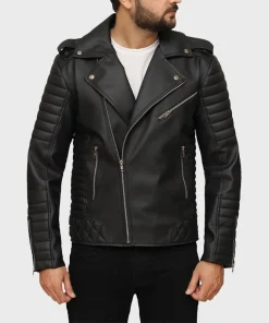 Mens Black Quilted Padded Leather Jacket