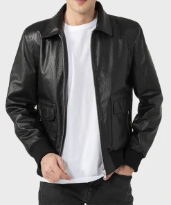 Mens Shirt Style Leather Jacket Black