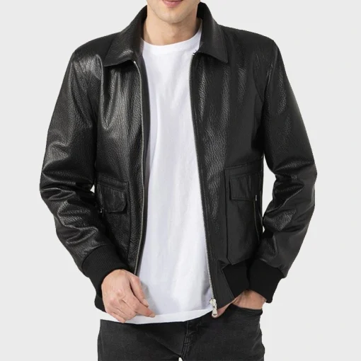 Mens Shirt Style Leather Jacket Black