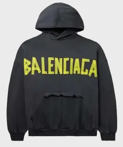 Black Balenciaga Tape Oversized Hoodie For Sale