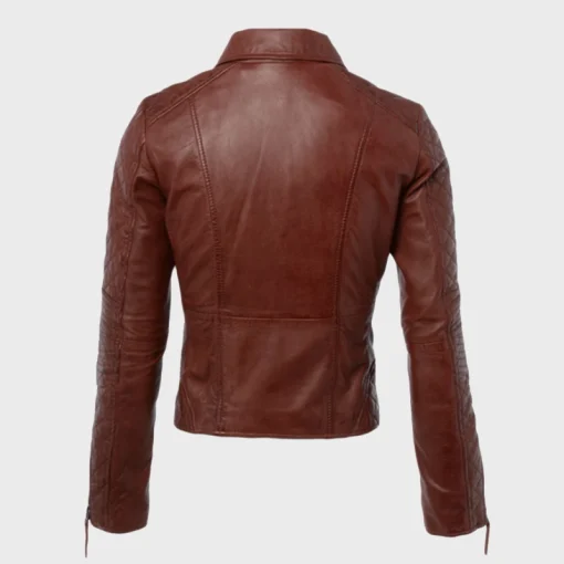 Womens Quilited Brown Leather Lapel Style Jacket