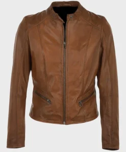 Chocolate Brown Women’s Cafe Racer Leather Jacket