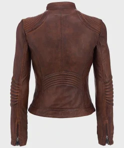 Womens Cafe Racer Brown Slim Fit Biker Leather Jacket