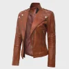 Cafe Racer Women's Tan Brown Leather Jacket