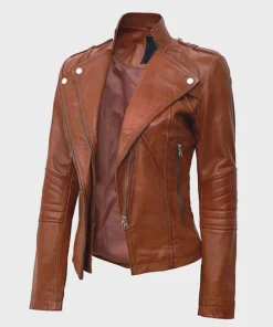 Cafe Racer Women's Tan Brown Leather Jacket