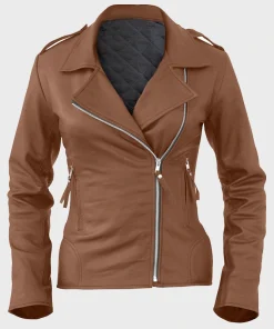Women's Sheepskin Brown Leather Motorcycle Jacket
