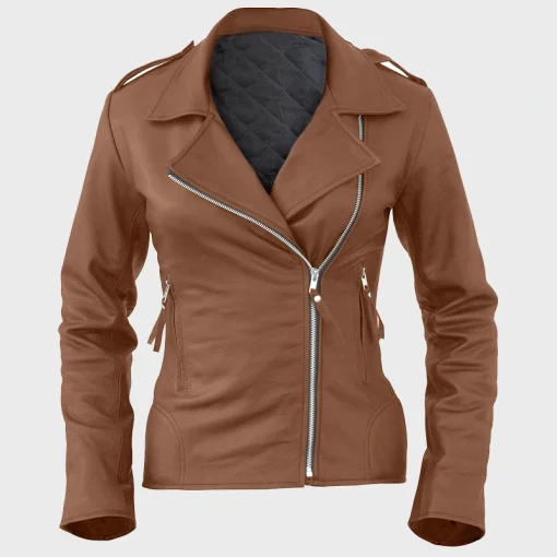 Women's Sheepskin Brown Leather Motorcycle Jacket