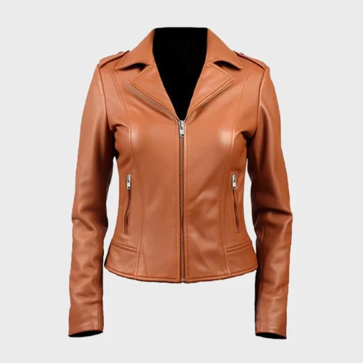 Women's Tan Brown Sheepskin Biker Leather Jacket