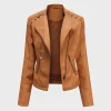 Tan Brown Sheepskin Womens Leather Jacket