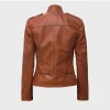 Tan Brown Women's Cafe Racer Leather Jacket