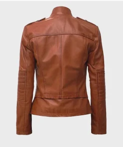 Tan Brown Women's Cafe Racer Leather Jacket
