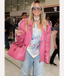 Arrives In France Heidi Klum Pink Leather Jacket