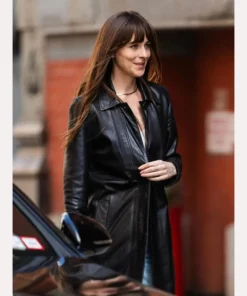 Black Leather Dakota Johnson Coat