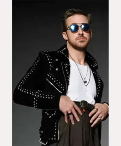Ryan Gosling Studded Black Suede Leather Jacket