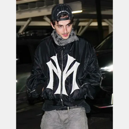 MOWALOLA MY CITY BOMBER MA-1 黒 白ロゴ ジャケット Timothée Chalamet Mowalola My City Bomber Jacket Black