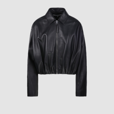 Loewe Black Lambskin Draped Leather Jacket For Womens