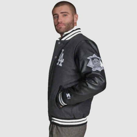 LA Dodgers First Rounder Varsity Jacket Grey and Black