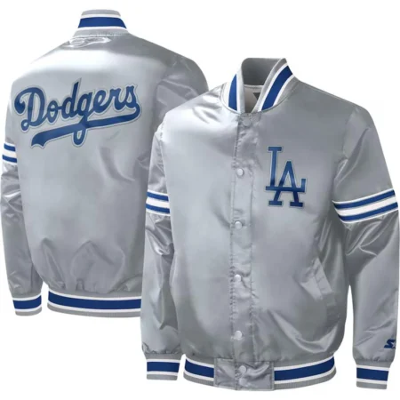 Full-Snap Starter Slider Los Angeles Dodgers Gray Satin Jacket