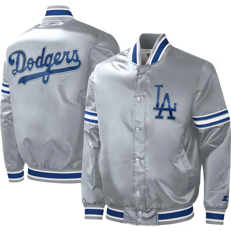Full-Snap Starter Slider Los Angeles Dodgers Gray Satin Jacket